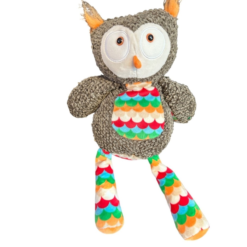 Scentsy Buddy Otis the Owl Plush Rainbow Scallop Brown Chenille Scent Pak Pocket